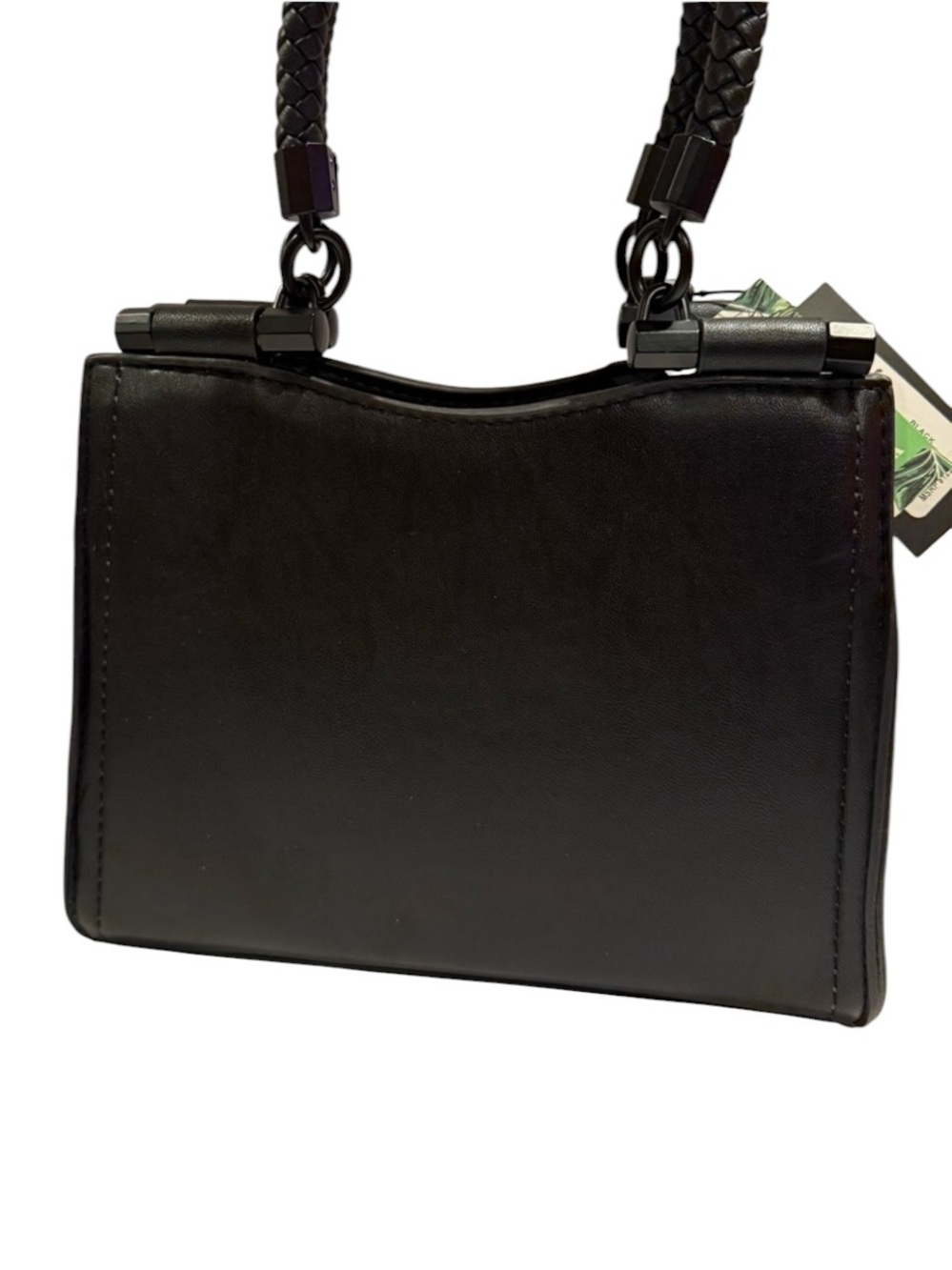 Badgley Mischka Black Leather Braided-Handle Convertible Shoulder Bag - Picture 2 of 9